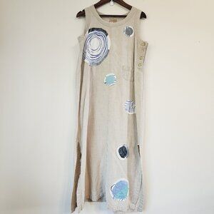 Jute Essentials Women Hemp Sleeveless Dress Button Patched Sz L Lagen Look